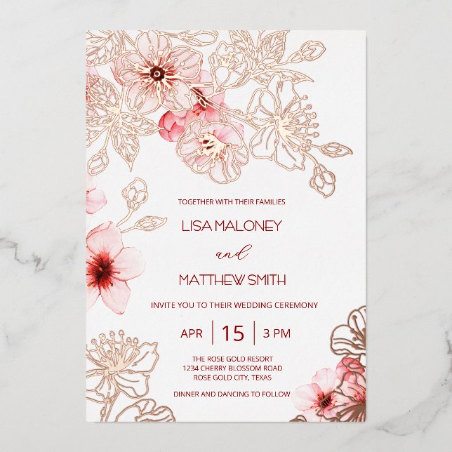 Rose Gold  Pink Cherry Blossom Wedding (Front)