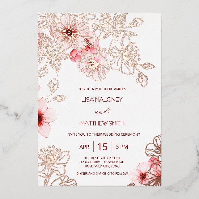 Rose Gold  Pink Cherry Blossom Wedding (Front)