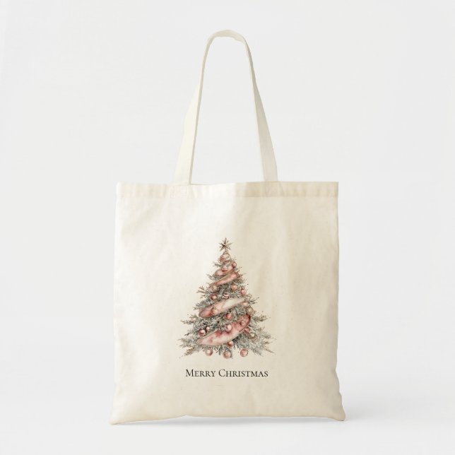 Rose Gold Pink Christmas Tree Tote Bag (Front)