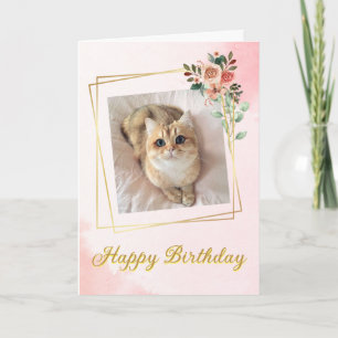 Rose Gold & Pink Cloud Cat Birthday Card