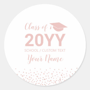 Rose Gold / Pink Confetti Graduation Party Favour Classic Round Sticker