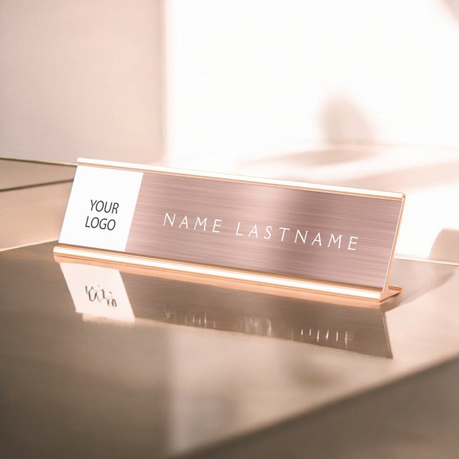 Rose Gold Pink Custom Logo Executive Professional Desk Name Plate (Creator Uploaded)