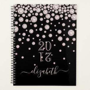 Rose gold pink diamonds black glam 2025 planner