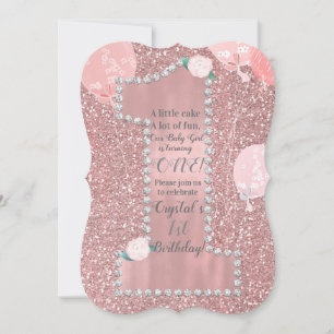 Rose Gold Pink & Diamonds ONE 1st Birthday Party Invitation