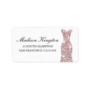 Rose Gold Pink Dress Glitter Birthday or Bridal Label