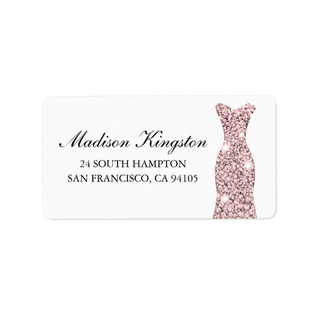 Rose Gold Pink Dress Glitter Birthday or Bridal Label (Front)