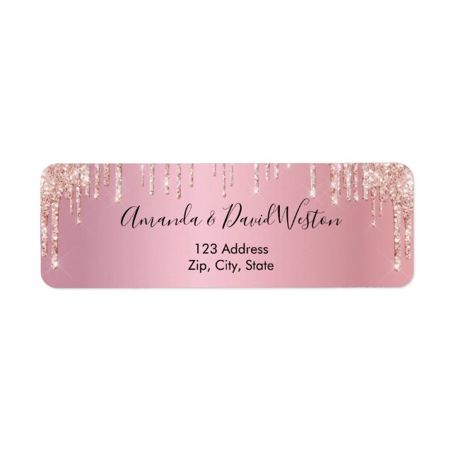 Rose gold pink drips return address return address label (Front)