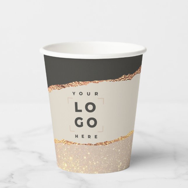 Rose gold pink elegant modern girly price QR code Paper Cups (Front)