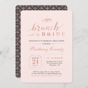 Rose Gold & Pink   Elegant Wedding Bridal Brunch Invitation