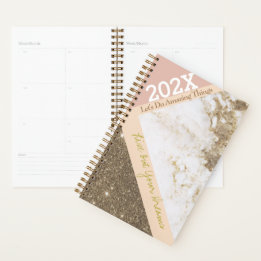 Rose Gold Pink Faux Marble Trendy Yearly Planner