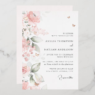 Rose Gold Pink Floral Butterfly Wedding