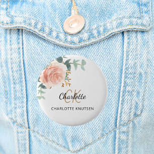Rose gold pink floral eucalyptus thank you 6 cm round badge