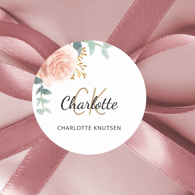 Rose gold pink floral eucalyptus thank you classic round sticker (Creator Uploaded)