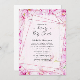 Rose Gold & Pink Floral Geometric Drive By Shower Invitation