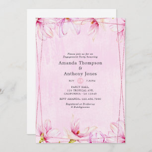 Rose Gold & Pink Floral Geometric Engagement Party Invitation