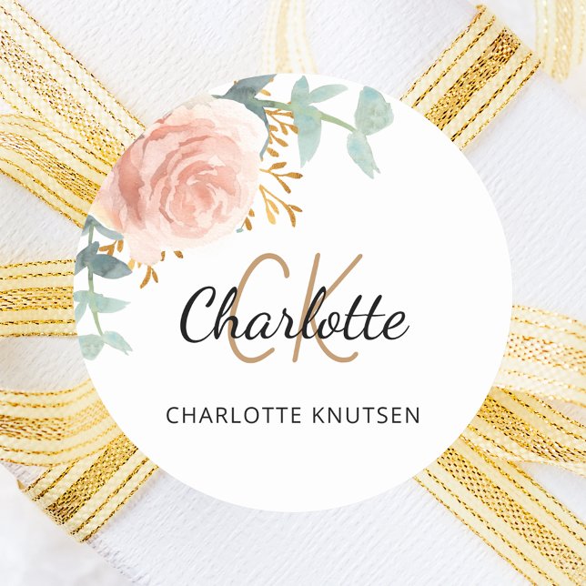 Rose gold pink floral greenery Baby Shower Classic Round Sticker (Creator Uploaded)