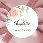 Rose gold pink floral greenery birthday party classic round sticker<br><div class="desc">A stylish white background. Decorated with green watercolored rose gold and blush pink floral,  rose,  eucalyptus leaves,  sprigs,  greenery,  faux gold leaves.  Personalise and add your first name,  monogram initials and full name. Perfect for party favours,  envelope seals,  thank you cards.</div>