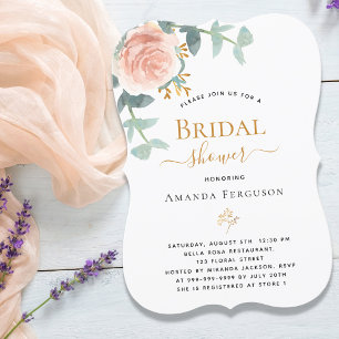 Rose gold pink floral greenery Bridal Shower Invitation