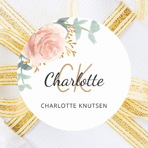 Rose gold pink floral greenery Quinceanera Classic Round Sticker