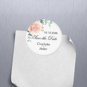 Rose gold pink floral wedding save the date magnet