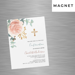 Rose gold pink flower gold luxury confirmation magnetic invitation