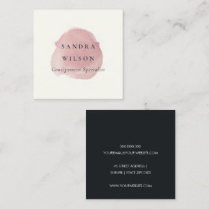 ROSE GOLD PINK FOIL BLACK BRUSH STROKE MODERN SQUARE BUSINESS CARD