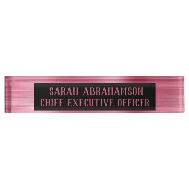 Rose Gold Pink Foil Glam Desk Sign Name Plate (Front)