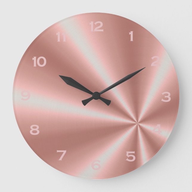 Rose Gold Pink Foil Metallic Look Girly Decor Large Clock (Front)