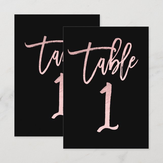 Rose Gold Pink Foil Modern Script Table Number 1 (Front/Back)