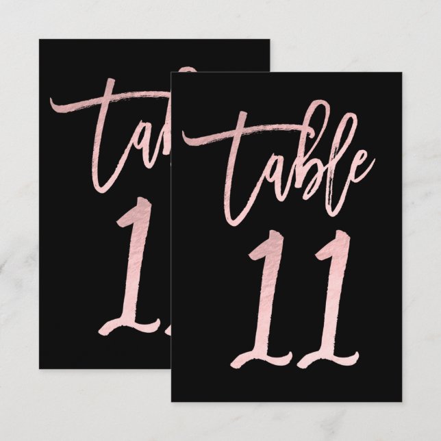 Rose Gold Pink Foil Modern Script Table Number 11 (Front/Back)