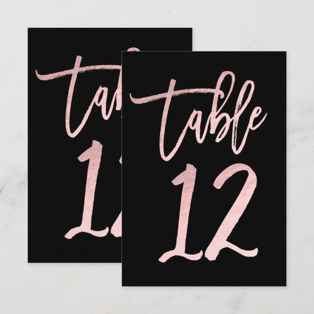 Rose Gold Pink Foil Modern Script Table Number 12 (Front/Back)