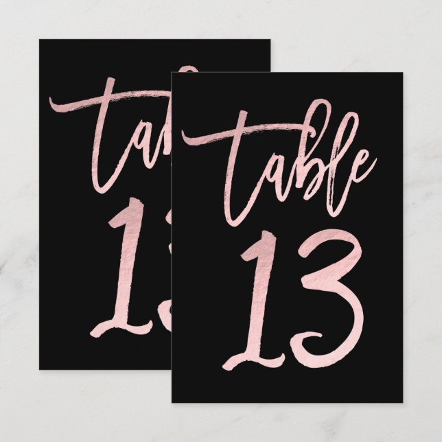 Rose Gold Pink Foil Modern Script Table Number 13 (Front/Back)