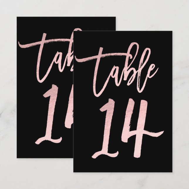 Rose Gold Pink Foil Modern Script Table Number 14 (Front/Back)