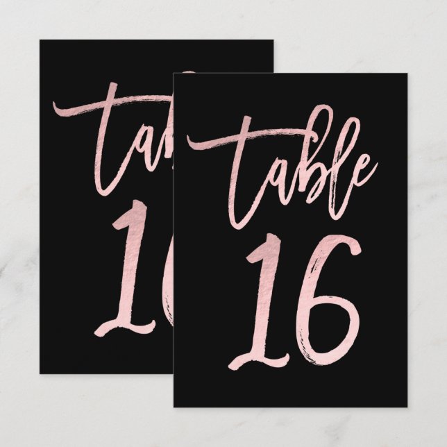 Rose Gold Pink Foil Modern Script Table Number 16 (Front/Back)