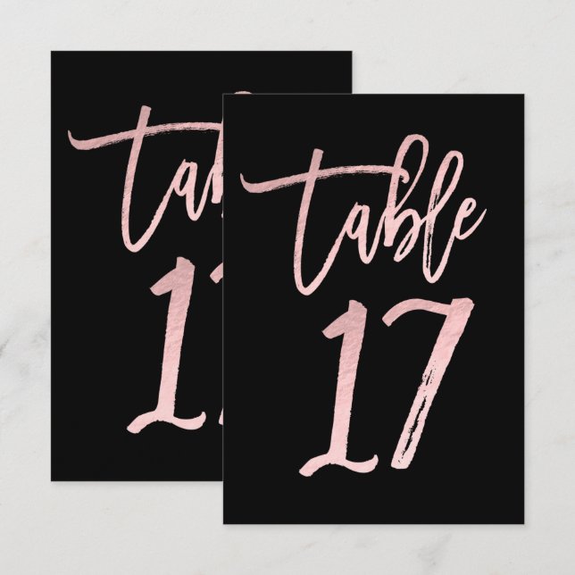 Rose Gold Pink Foil Modern Script Table Number 17 (Front/Back)