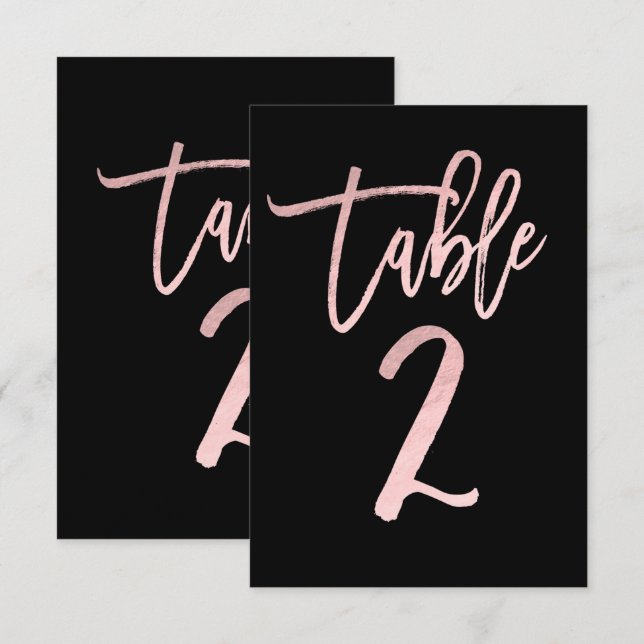 Rose Gold Pink Foil Modern Script Table Number 2 (Front/Back)