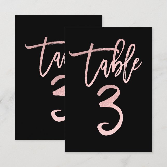 Rose Gold Pink Foil Modern Script Table Number 3 (Front/Back)