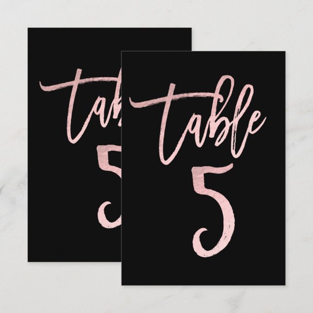 Rose Gold Pink Foil Modern Script Table Number 5 (Front/Back)
