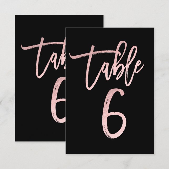 Rose Gold Pink Foil Modern Script Table Number 6 (Front/Back)