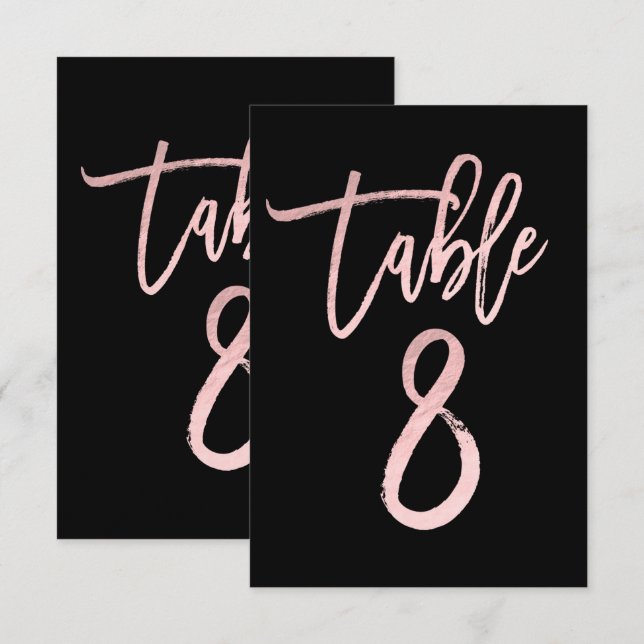 Rose Gold Pink Foil Modern Script Table Number 8 (Front/Back)