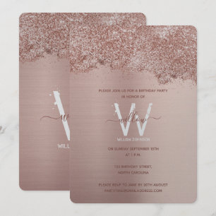 Rose Gold Pink Girly Glitter Any Year Birthday Invitation