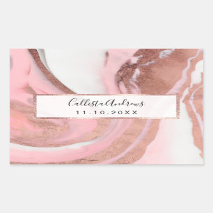Rose Gold Pink Girly Modern Painted Marble Rectangular Sticker