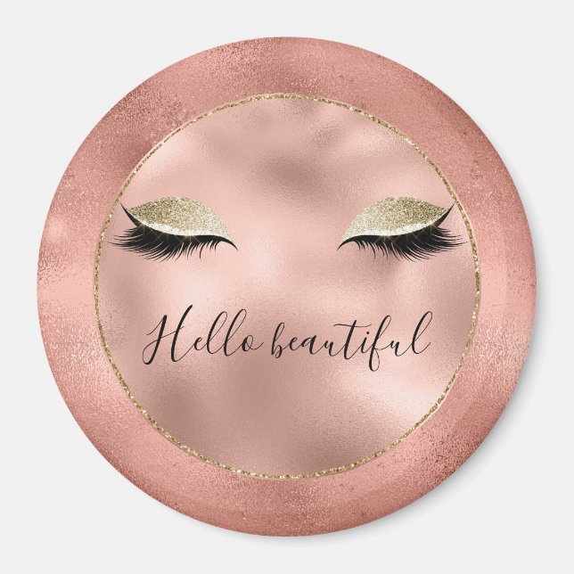 Rose Gold Pink Glam Glitzy Black Eyelashes Magnet (Front)