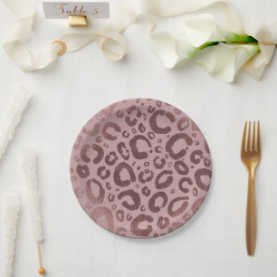 Rose Gold Pink Glam Leopard Print Party Paper Plate