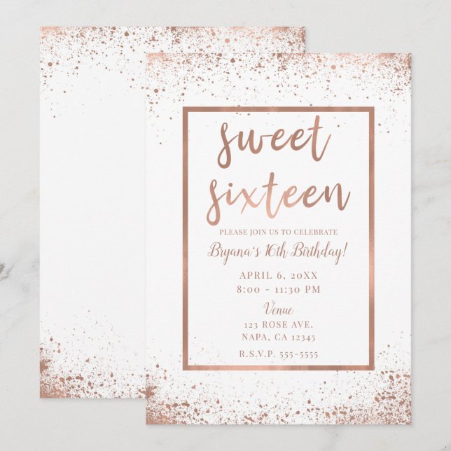 Rose Gold Pink Glam Modern Chic Sweet 16 Invitation (Front/Back)
