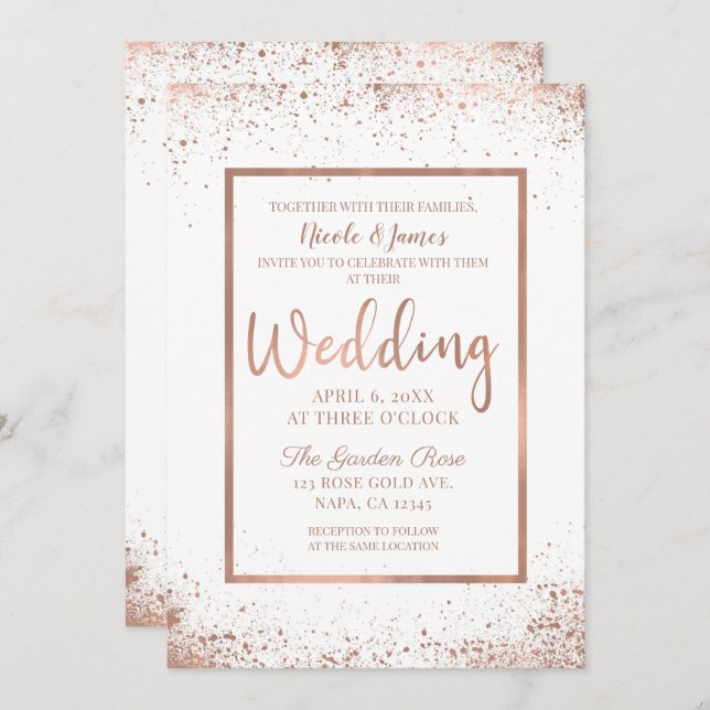 Rose Gold Pink Glam Modern Chic Wedding Invitation (Front/Back)