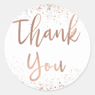 Rose Gold Pink Glam Modern Chic Wedding Thank You Classic Round Sticker
