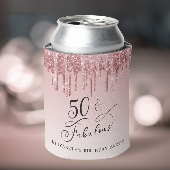 Rose Gold Pink Glitter 50th Birthday Party Can Cooler (Creator Uploaded)