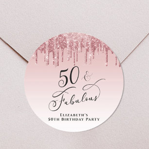 Rose Gold Pink Glitter 50th Birthday Party Classic Round Sticker