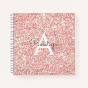 Rose Gold  Pink Glitter and Monogram Sketchbook Notebook